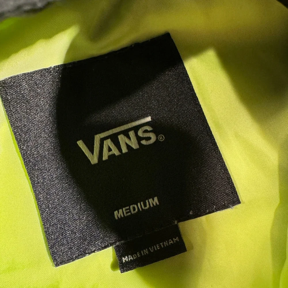 Vans Off The Wall Mens Medium Neon Green Black Checkerboard Anorak Windbreaker